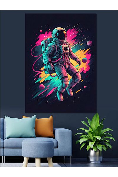 Tablomega Neon Astronaut Decorative Canvas - Mdf Wooden Table