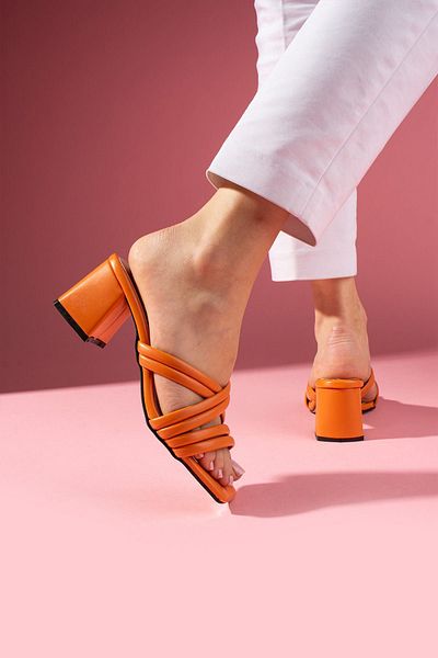 FUGA MODA Crossy Orange Cross Piping Banded Heeled Slippers