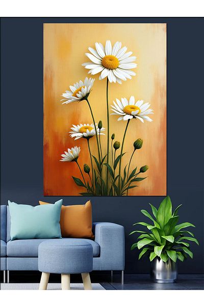 Tablomega Buchet de margarete albe Pânză decorativă - Lemn MDF