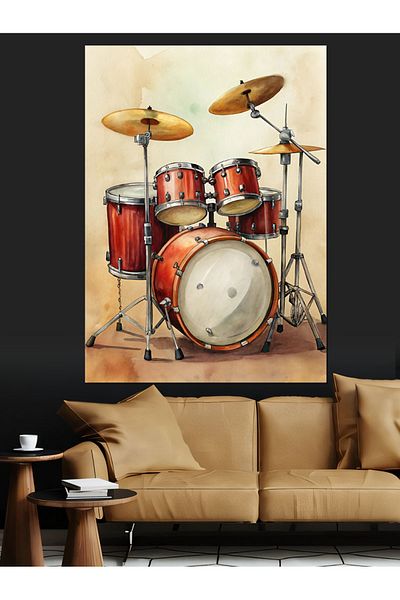 Tablomega Drum Set Decorative Canvas - Mdf Wooden Table
