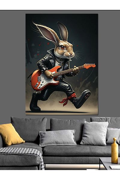 Tablomega Rabbit Playing Guitar Decorative Canvas - Mdf Wooden Painting