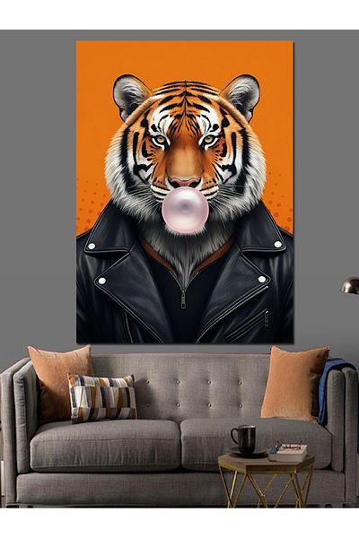 Tablomega Blowing Gum Tiger Decorative Canvas - Mdf Wooden Painting