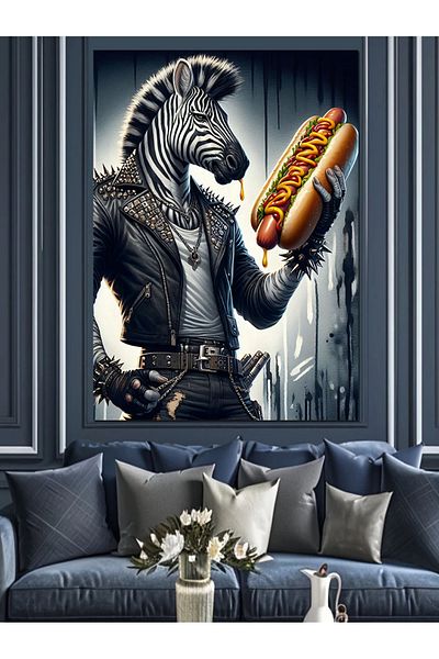 Tablomega Hotdog Zebra Canvas Decorativ - MDF Lemn Tablo