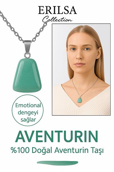 Erilsa Certified Aaa+ Aventurine Stone Necklace – Pentagonal Model, with Silver Apparatus