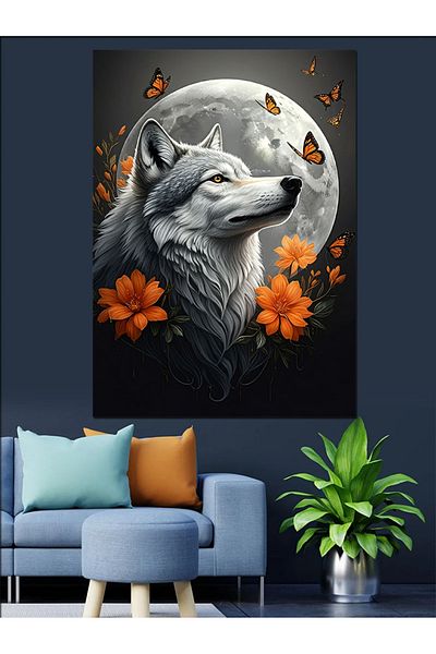 Tablomega Luna Lup Pânză Decorativă - Lemn MDF Pictură