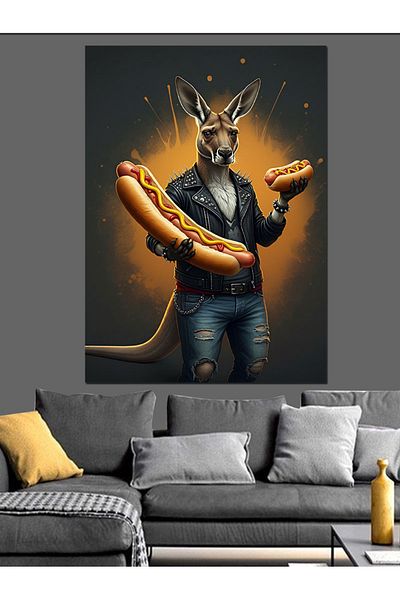Tablomega Kangaroo Holding a Hotdog Decorative Canvas - Mdf Wooden Painting