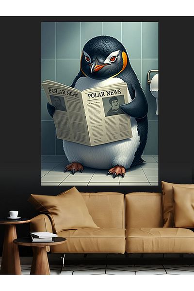 Tablomega Penguin Reading Newspaper Decorative Canvas - Mdf Wooden Painting