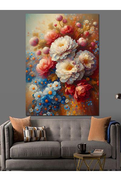 Tablomega Colorful Flowers Decorative Canvas - Mdf Wooden Painting