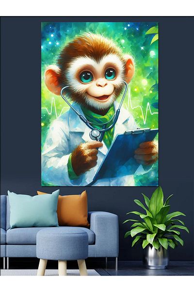 Tablomega Science Monkey Decorative Canvas - Mdf Wooden Painting