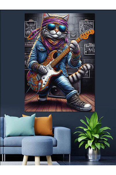 Tablomega Guitar Cat Decorative Canvas - Mdf Wooden Painting