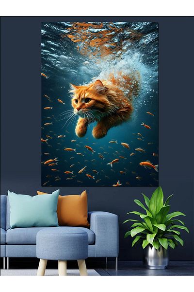 Tablomega Floating Cat Decorative Canvas - Mdf Wooden Painting