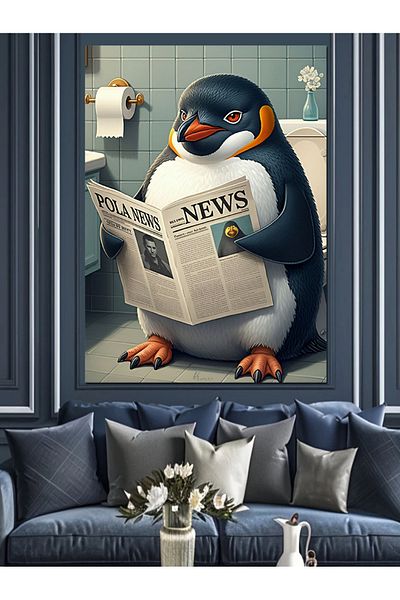 Tablomega Διακοσμητικός καμβάς Penguin Reading Newspaper - Ξύλινος πίνακας MDF