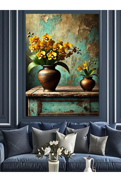 Tablomega Flowers in a Vase Decorative Canvas - Mdf Wooden Painting