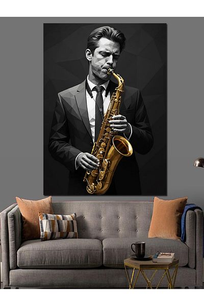 Tablomega Saxophonist Man Decorative Canvas - Mdf Wooden Painting
