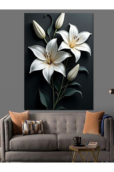 Tablomega White Lily Bouquet Decorative Canvas - Mdf Wood Table