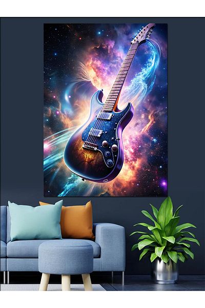 Tablomega Space Guitar Decorative Canvas - Mdf Wooden Painting