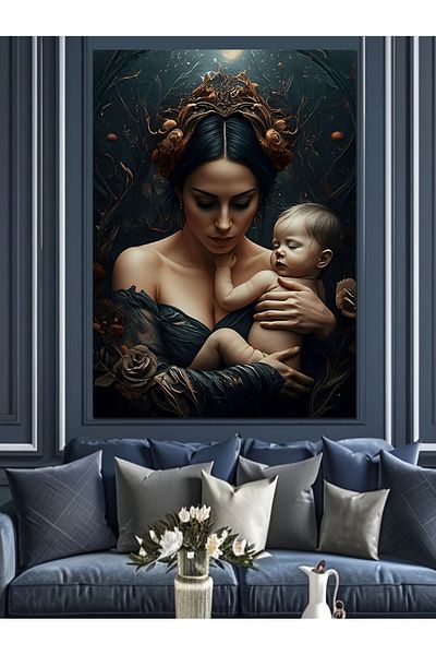 Tablomega Mother and Baby Decorative Canvas - Mdf Wooden Painting