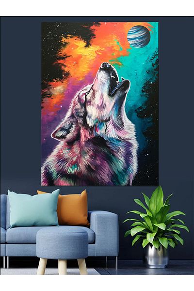 Tablomega Pânză decorativă Wolf colorată - Lemn MDF