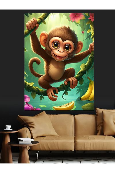 Tablomega Cheerful Monkey Decorative Canvas - Mdf Wooden Table