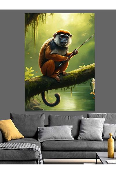 Tablomega Monkey Holding a Fish Decorative Canvas - Mdf Wooden Painting