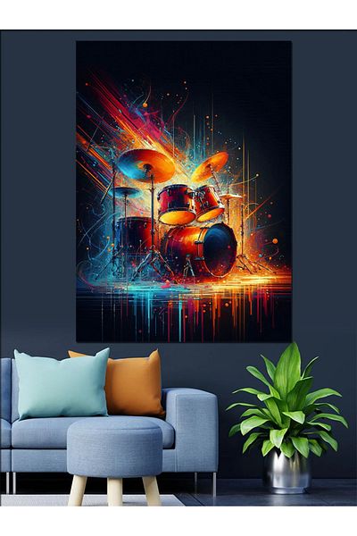 Tablomega Neon Party Drum Decorative Canvas - Mdf Wooden Table