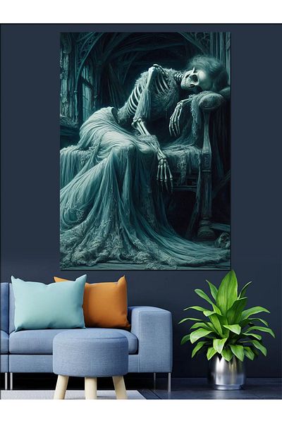 Tablomega Resting Skeleton Decorative Canvas - Mdf Wooden Painting