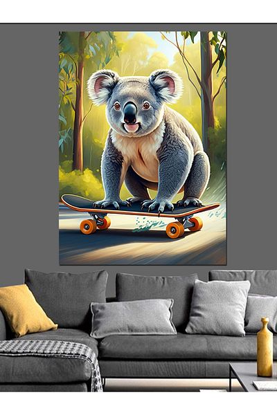 Tablomega Skateboarder Koala Decorative Canvas - Mdf Wooden Table