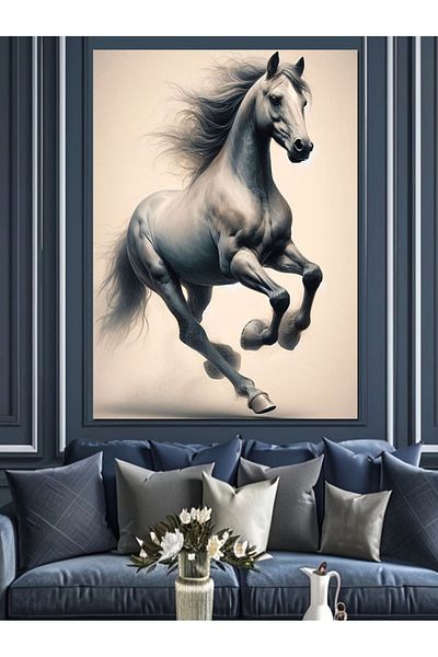 Tablomega White Horse Decorative Canvas - Mdf Wooden Painting