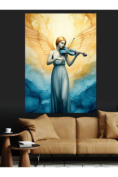 Tablomega Violin Playing Angel Decorative Canvas - Mdf Wooden Painting