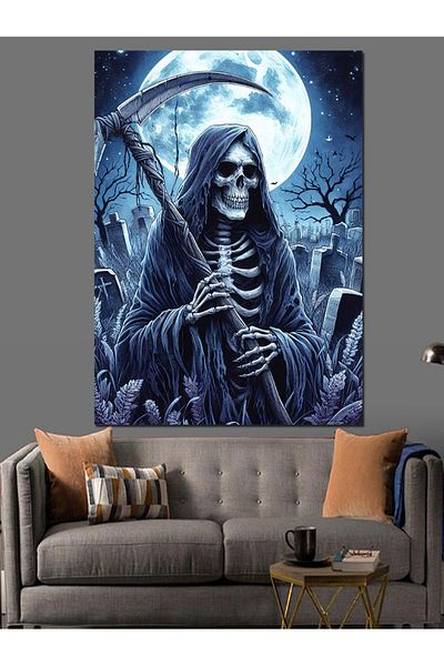 Tablomega Skeleton and Moon Decorative Canvas - Mdf Wooden Painting