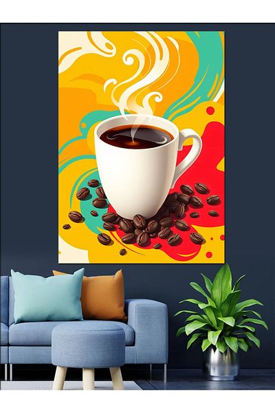 Tablomega Colorful Coffee Cup Decorative Canvas - Mdf Wooden Painting