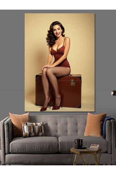 Tablomega Woman in Red Dress Decorative Canvas - Mdf Wooden Painting