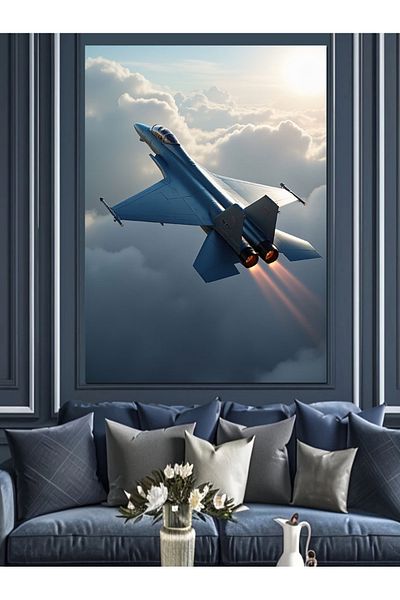 Tablomega Jet Plane in Flight Decorative Canvas - Mdf Wooden Painting