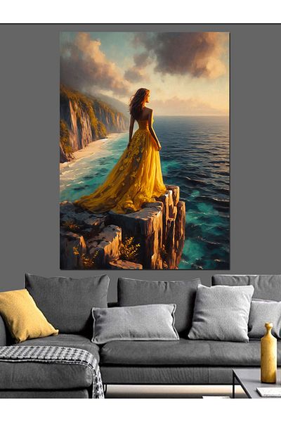 Tablomega Woman in Yellow Dress Decorative Canvas - Mdf Wooden Painting