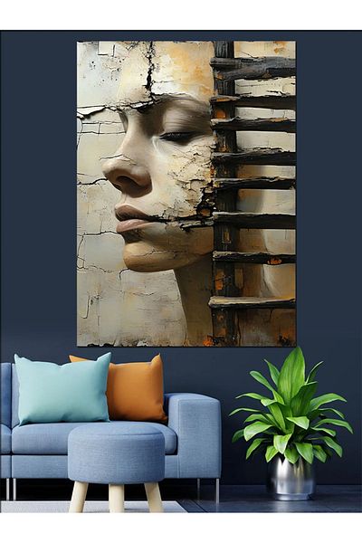 Tablomega Fragmented Face Portrait Decorative Canvas - Mdf Wooden Painting