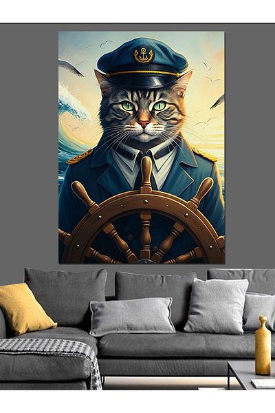 Tablomega Cat in Captain's Clothes Decorative Canvas - Mdf Wooden Painting