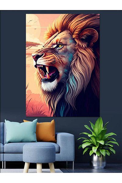 Tablomega Roaring Lion Decorative Canvas - Mdf Wooden Painting