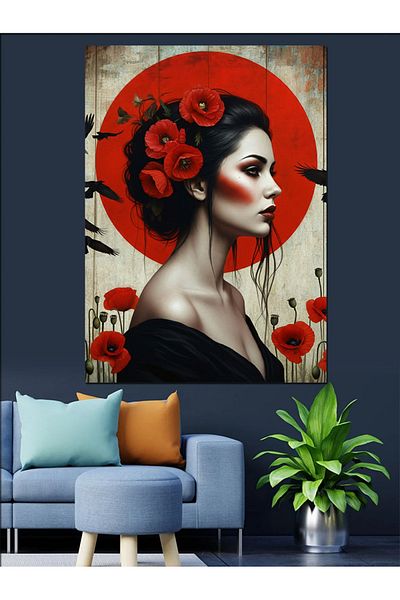 Tablomega Bride Flower Woman Decorative Canvas - Mdf Wooden Table