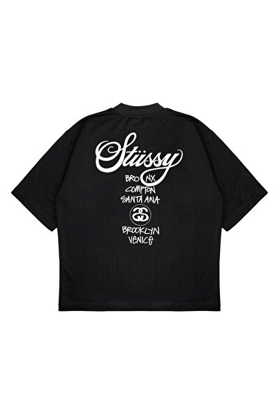 PURE EFFECT Unisex Oversize Stussy Venıce Baskılı Boxy Fit Kalın Kumaşlı (240...