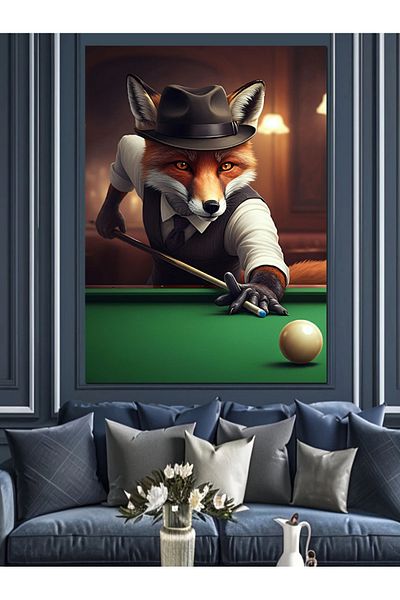 Tablomega Billiard Fox Decorative Canvas - Mdf Wooden Table