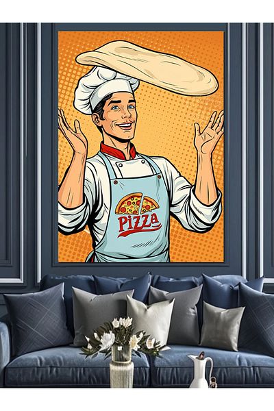 Tablomega Pizzeria Chef Cartoon Decorative Canvas - Mdf Wooden Painting