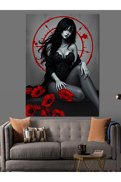 Tablomega Woman in Circle Decorative Canvas - Mdf Wooden Painting