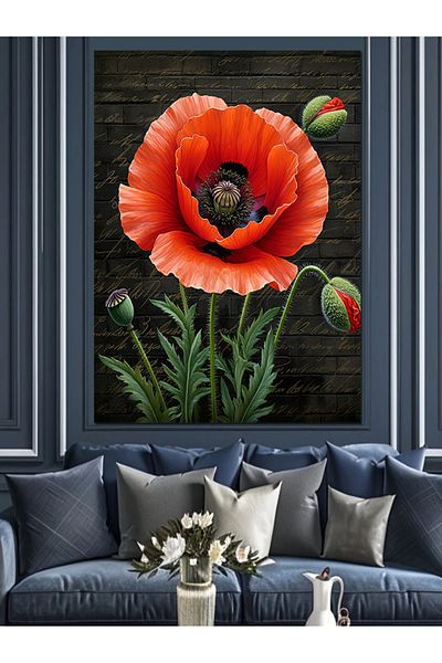 Tablomega Red Poppy Flower Decorative Canvas - Mdf Wooden Painting