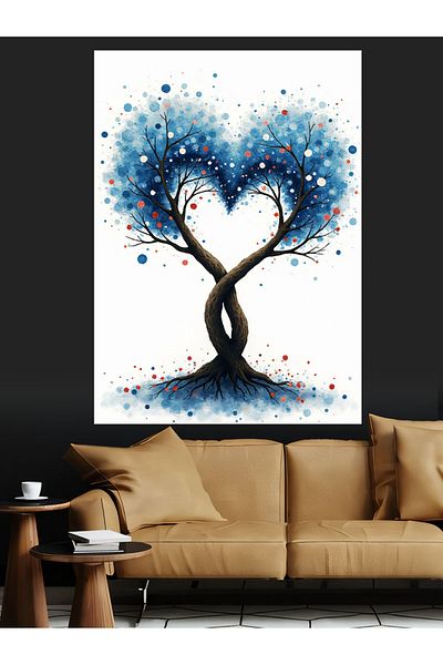 Tablomega Heart Shaped Tree Decorative Canvas - Mdf Wooden Table