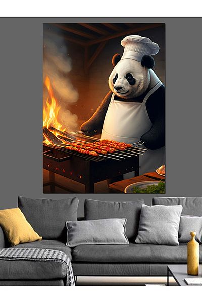 Tablomega Panda on a Brazier Decorative Canvas - Mdf Wooden Painting