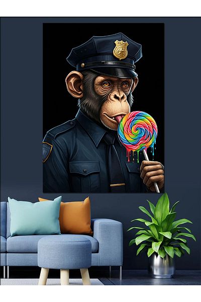 Tablomega Lollipop Police Monkey Decorative Canvas - Mdf Wooden Painting