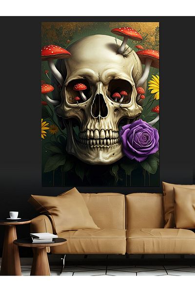 Tablomega Rose and Skull Decorative Canvas - Mdf Wooden Painting