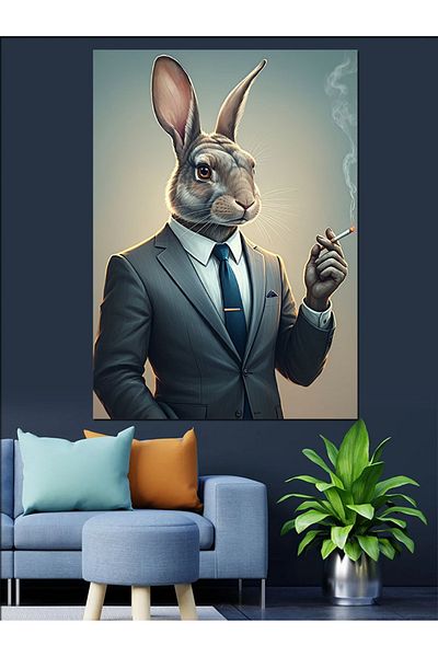 Tablomega Rabbit Man Decorative Canvas - Mdf Wooden Painting