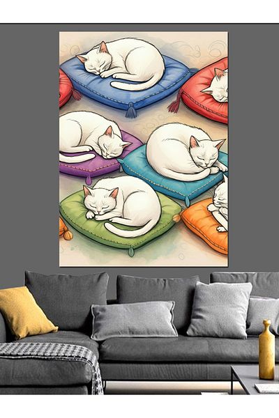 Tablomega Colorful Sleeping Cats Decorative Canvas - Mdf Wooden Painting