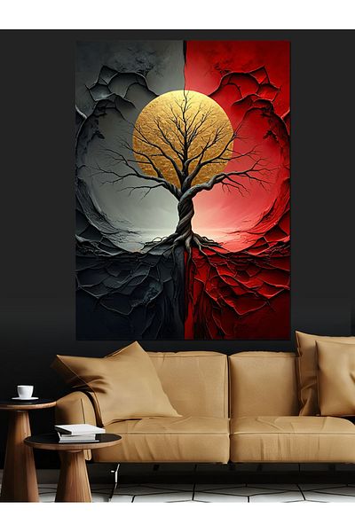 Tablomega Red Tree Decorative Canvas - Mdf Wooden Painting